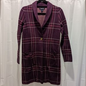 Lands End Purple Plaid Long Cardigan